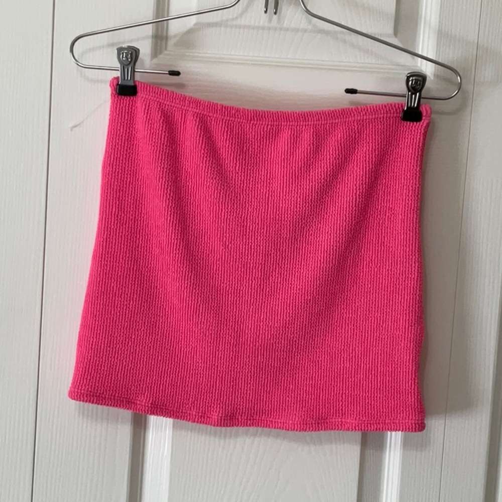 NWOT Good American Lined Swim Coverup Skirt, Size 1/2, Bright Pink, Stretchy